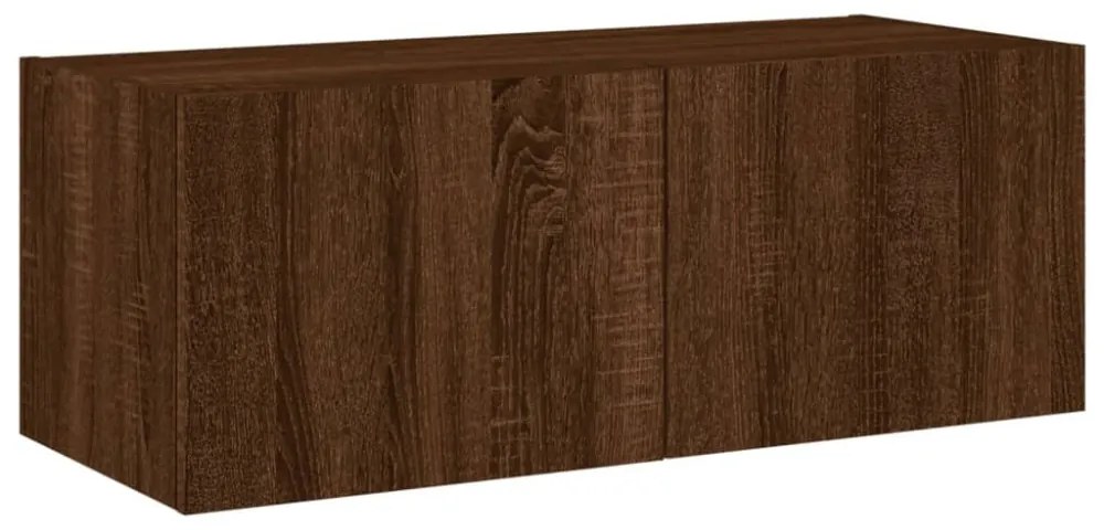 barna tölgyszínű fali TV-szekrény LED-del 80x35x31 cm