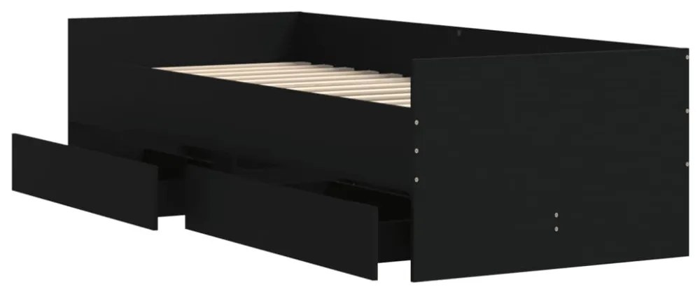fekete kicsi egyszemélyes ágykeret fiókokkal 75 x 190 cm