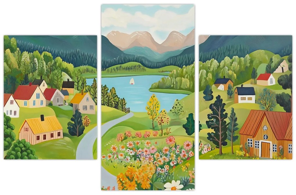 Kép - Falu a hegyekben (90x60 cm)