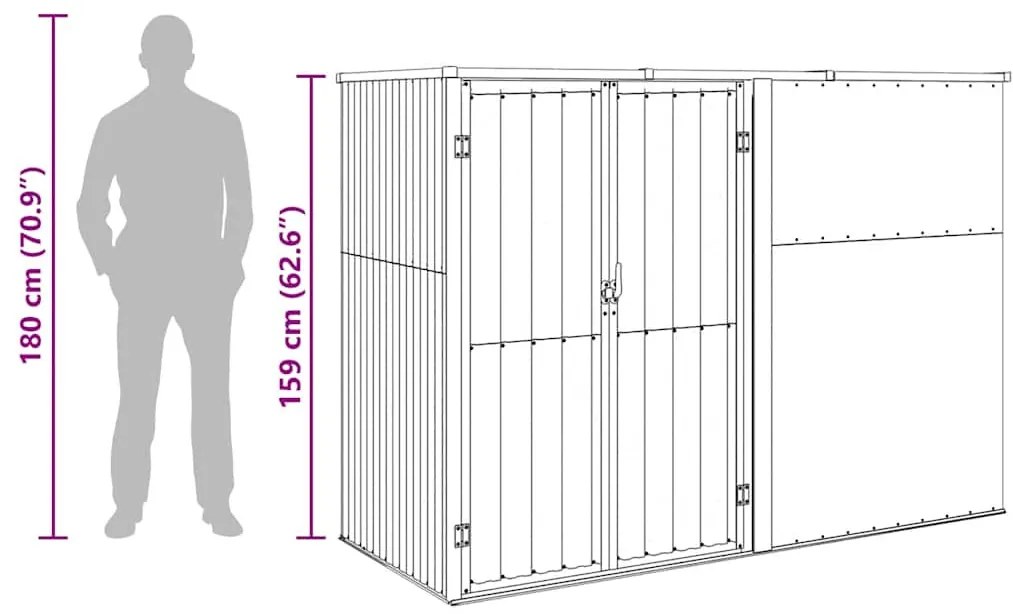 barna horganyzott acél kerti szerszámtároló 225 x 89 x 161 cm