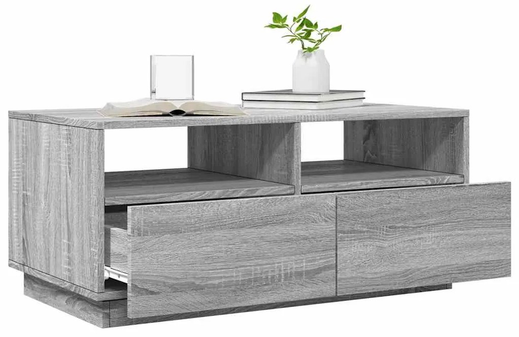Szürke sonoma színű dohányzóasztal LED-lámpákkal 90x49x40 cm