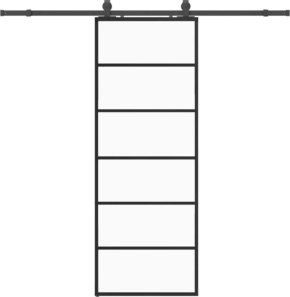 vidaXL fekete ESG üveg tolóajtó fémszerelvény-szettel 76x205 cm