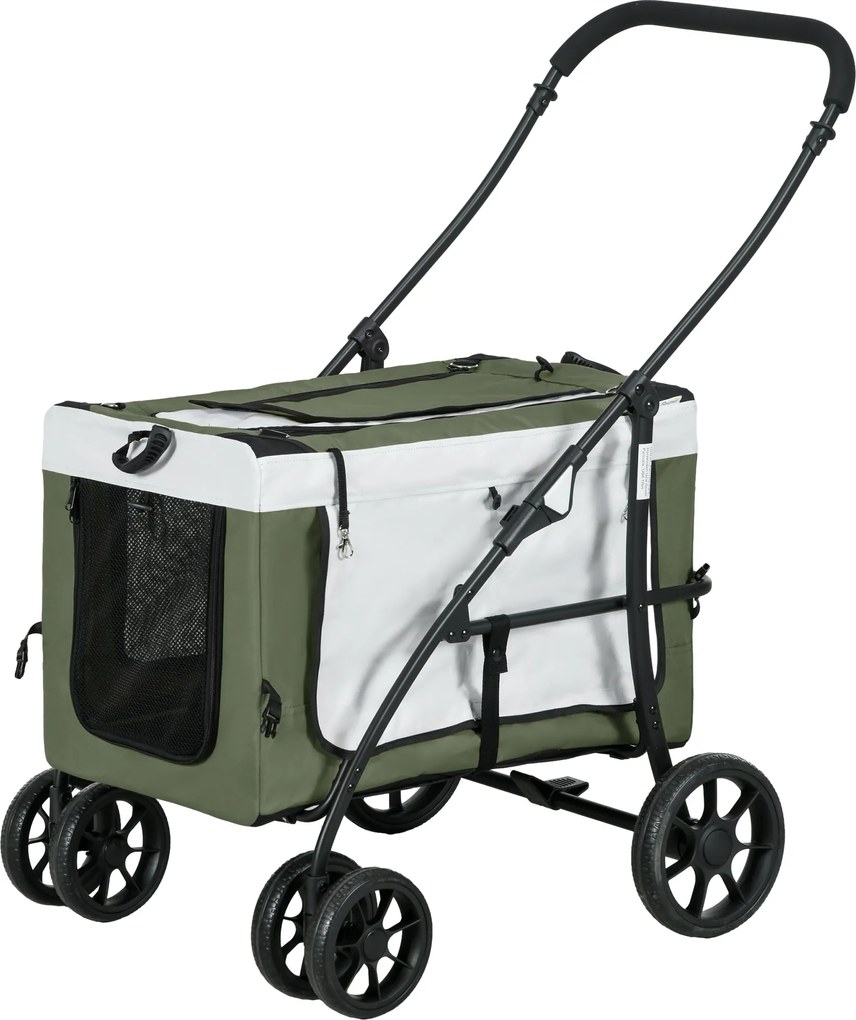 PawHut 2 az 1-ben Kutyakocsi Állat Buggy Összecsukható Kutyák & Macskák számára 10 kg-ig Macska Buggy Párnázott Méhsejtes Ablakokkal Ajtókkal Tároló K