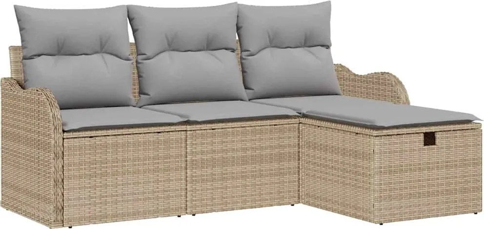 vidaXL Kerti Kanapé Szett 4 pcs Beige és Világosszürke polirattan