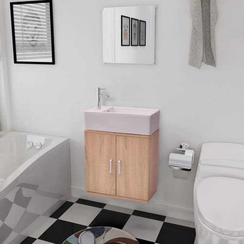 3 db-os fürdőszobabútor és mosdókagyló szett bézs