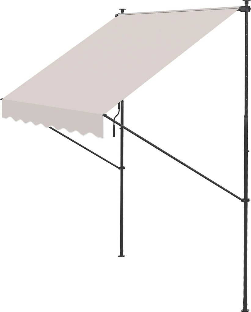 Outsunny Kihúzható Manuális Napernyő Teraszra, Állítható Magasságú Kekkóval és Napvédővel, Krém | Aosom