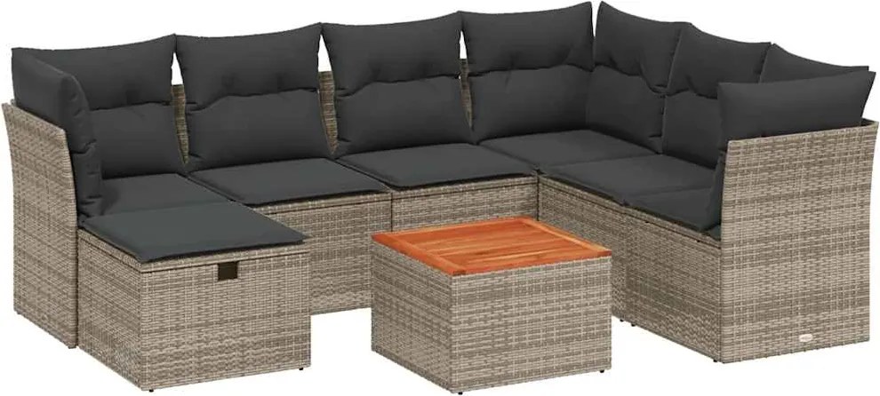 vidaXL 8 részes szürke polyrattan kerti ülőgarnitúra párnákkal