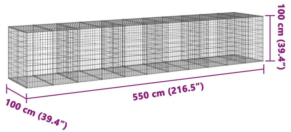 horganyzott vas gabion kosár fedéllel 550 x 100 x 100 cm