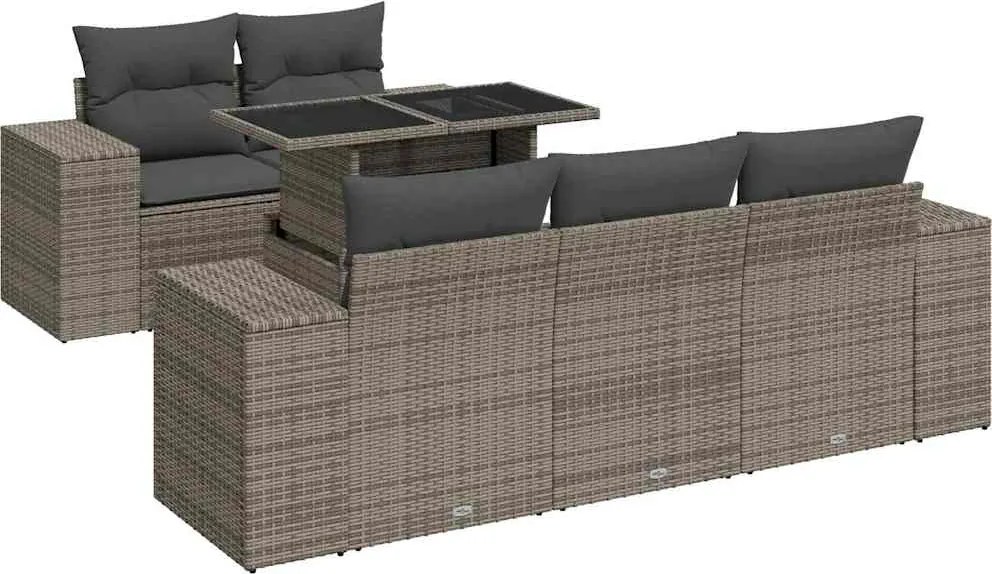 vidaXL 6 részes szürke polyrattan kerti ülőgarnitúra párnákkal