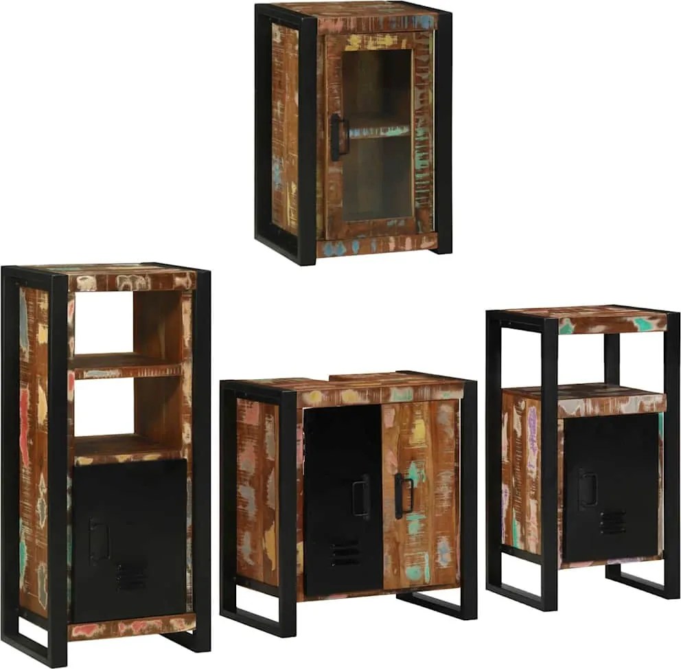 vidaXL Fürdőszoba bútor szett 4 pcs Szilárd újrahasznosított fa