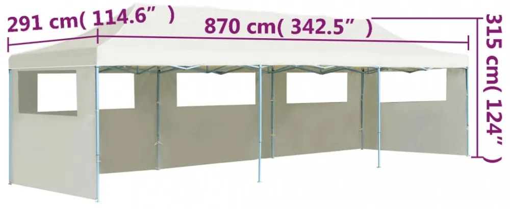 krémszínű összecsukható rendezvénysátor 5 oldalfallal 3 x 9 m