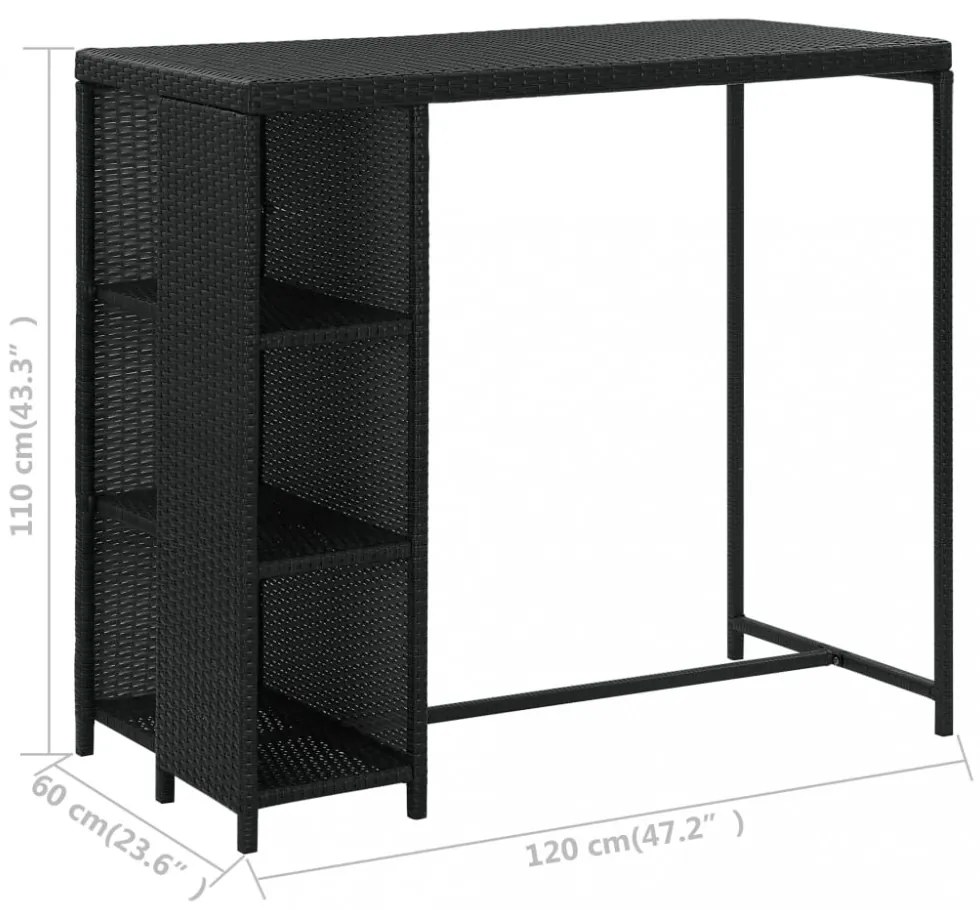 5 darabos fekete polyrattan kerti bárszett párnákkal