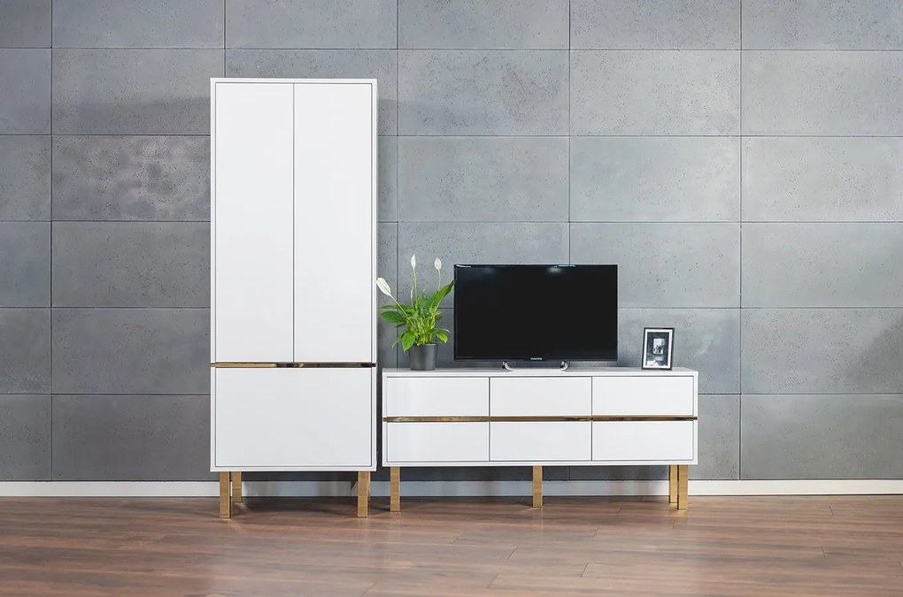 TV asztal/szekrény Mynga (magasfényű fehér). 1025859