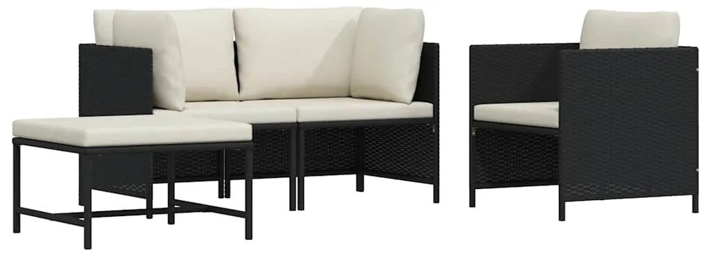 vidaXL 4 részes fekete polyrattan kerti kanapészett párnákkal