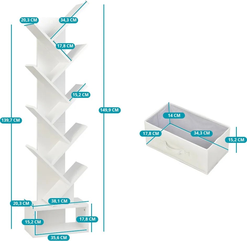 10 szintes könyvespolc fehér