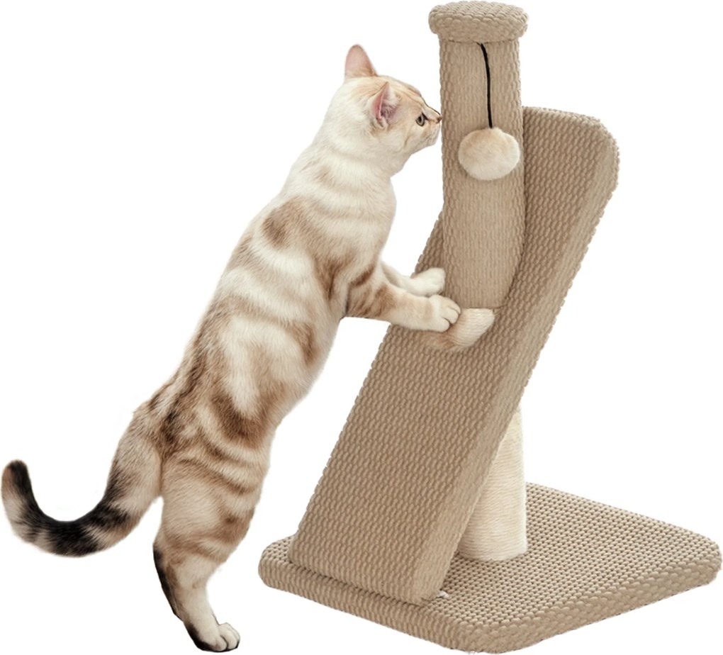 PawHut 54 cm Magas Kaparófa Játékgolyóval, Zsiráf Kaparófa Kis Macskák Számára, Macska Kaparó Bútor, Krémfehér | Aosom