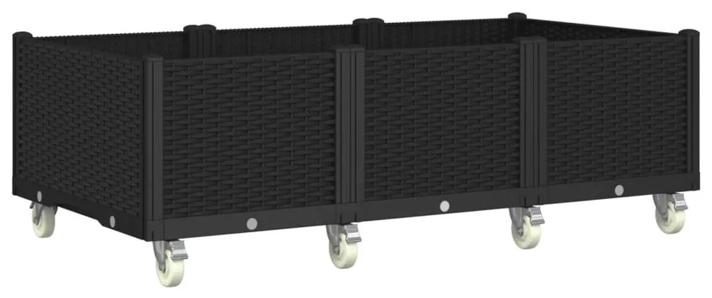 fekete polipropilén rácsos kerekes ültetőláda 150 x 80 x 54 cm
