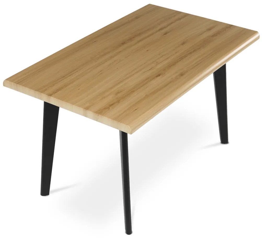 Masă de sufragerie, 130x80x75 cm, blat MDF, decor stejar salbatic, picioare si structură metalică