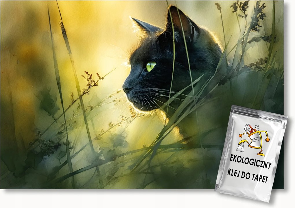 Fotótapéta Flizelina Portré Állat Fekete Macska Fű Nap 250x175 ragasztó