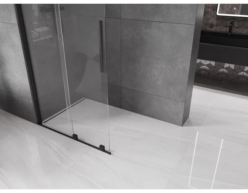 Mexen Velar, nyílásba tolóajtó Walk-In típusú 85 cm, 8 mm átlátszó üveg, fekete matt, 871-085-000-03-70