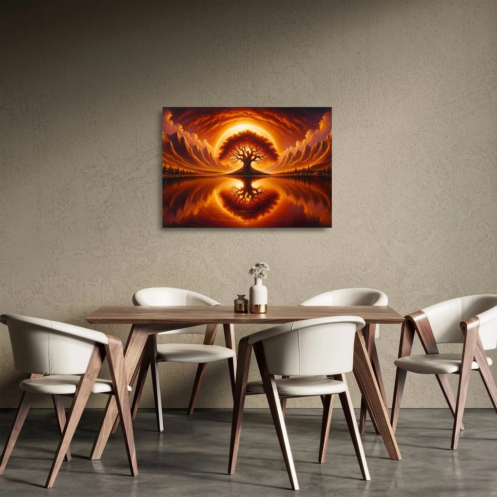 Üveg kép – Fa a véres napban (70x50 cm)