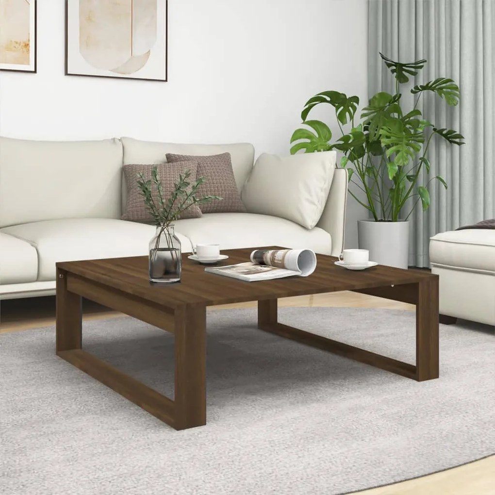 Barna tölgyszínű szerelt fa dohányzóasztal 100 x 100 x 35 cm