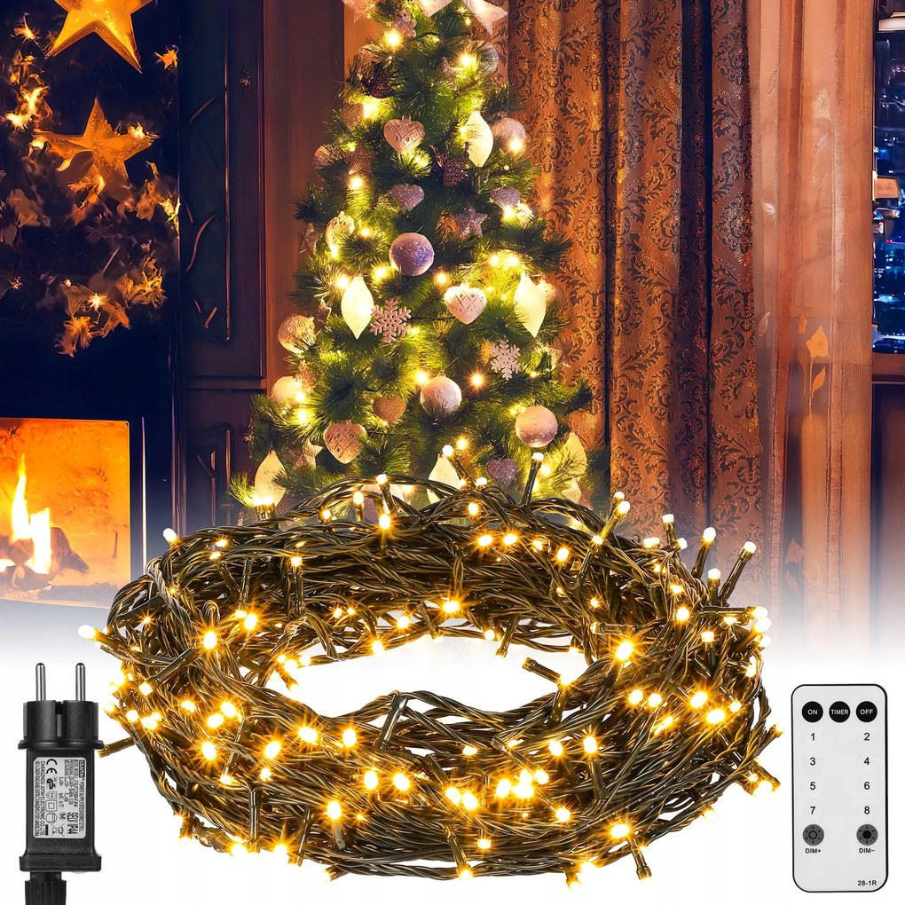 Karácsonyfai Fények Kültéri Beltéri Meleg Fehér 300 Led 3X3M