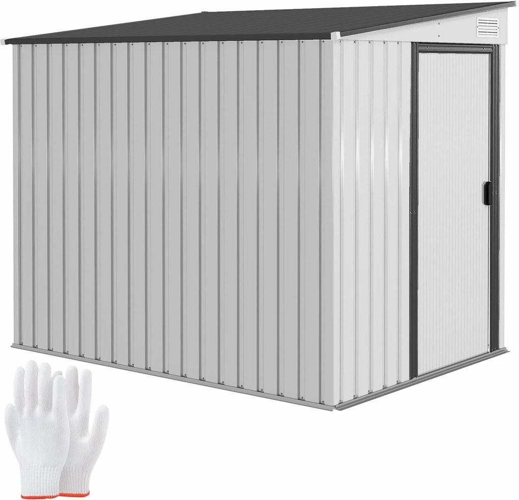 Outsunny Fém Kertiszerszám Sátor 1.5x2m Talapzattal, Kerti Sátor Csúszó Ajtóval, Lejtős Tetővel, Polcokkal, Akasztókkal és Szellőzőnyílásokkal, Fehér