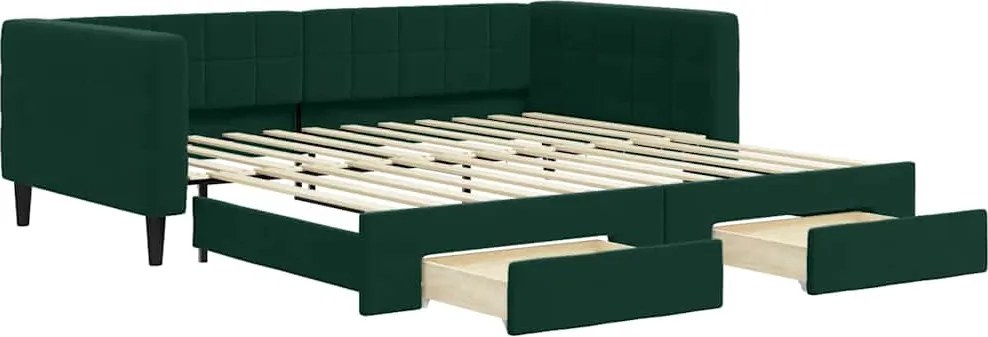 vidaXL sötétzöld kihúzható bársony heverő fiókkal 100 x 200 cm