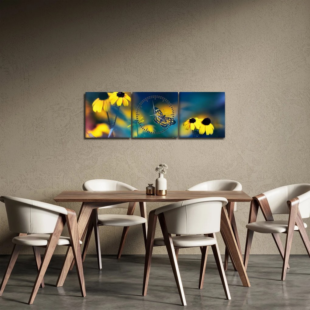 Kép - Sárga pillangó virággal (órával) (90x30 cm)