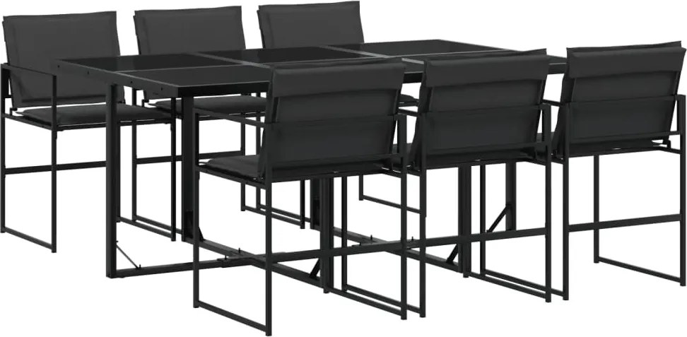 vidaXL 7 részes fekete textilén kerti étkezőgarnitúra párnákkal