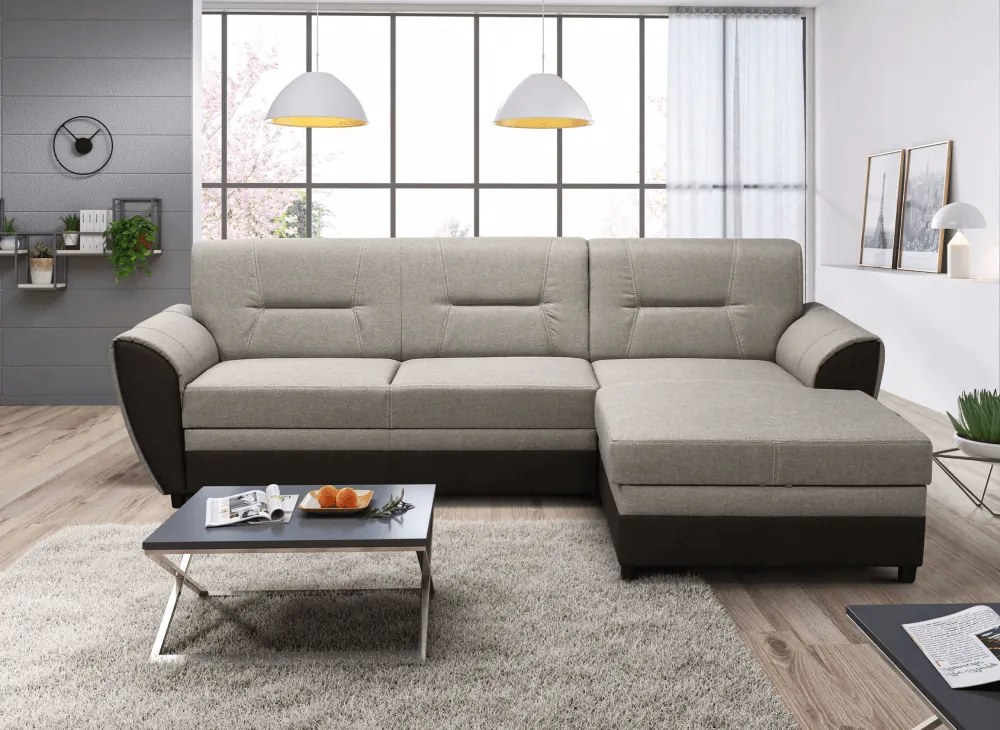 Kinyitható ülőgarnitúra, barna/szürkésbézs taupe, jobbos, SEVARD ROH