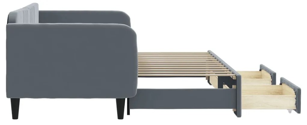 sötétszürke kihúzható bársony heverő 90 x 200 cm