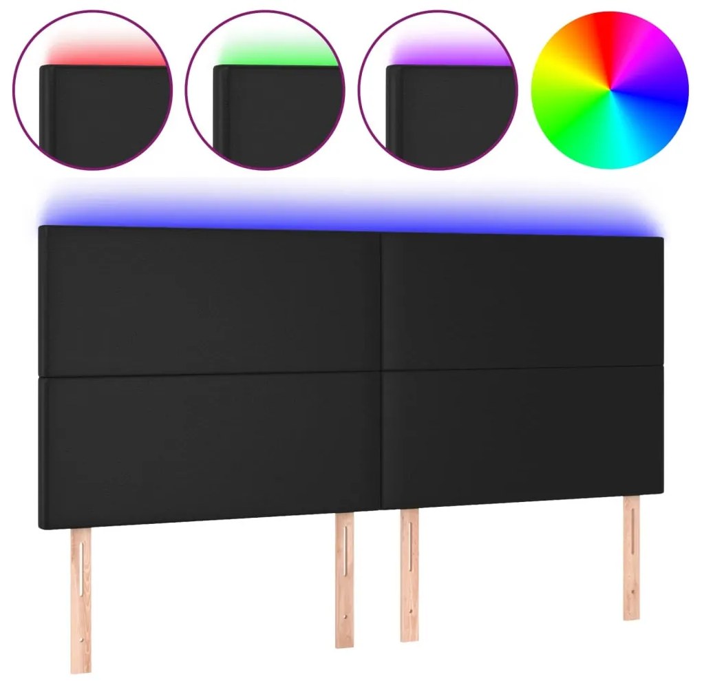 fekete műbőr LED-es fejtámla 180x5x118/128 cm