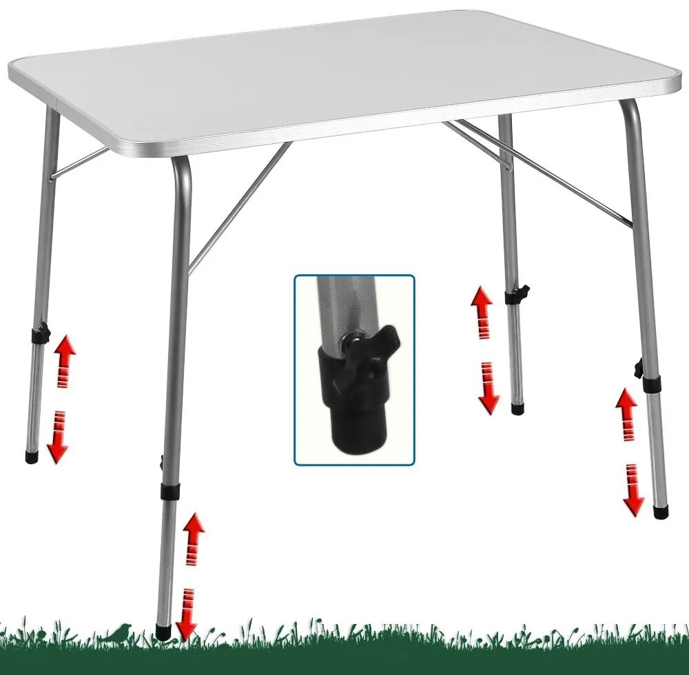 Casaria Összecsukható kempingasztal FOKA, 80x54x50–69 cm, fehér színben