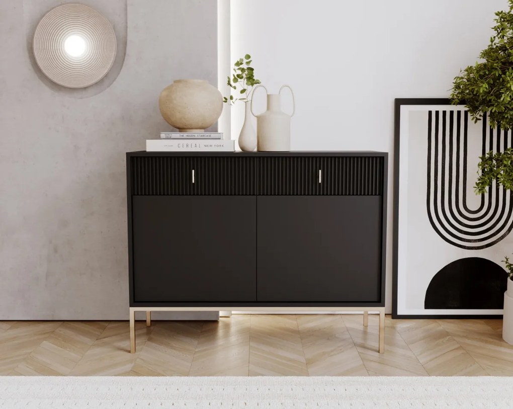 Komód fekete színben 2 ajtó/2 fiók. MAGGIORE