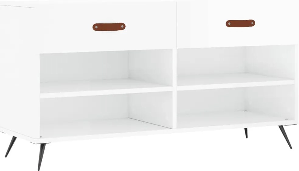magasfényű fehér szerelt fa cipőpolc 102x35x55 cm