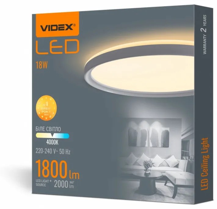 Design LED Videx 18 W-os ø292 mm fehér színű kerek natúr fehér mennyezeti lámpa