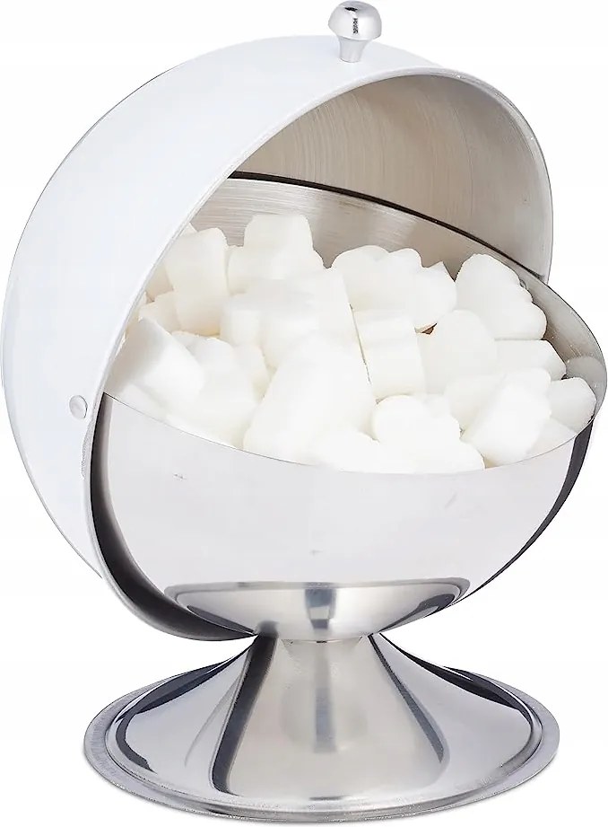 Elegáns cukortartó rozsdamentes acélból, görgős fedéllel Relaxdays