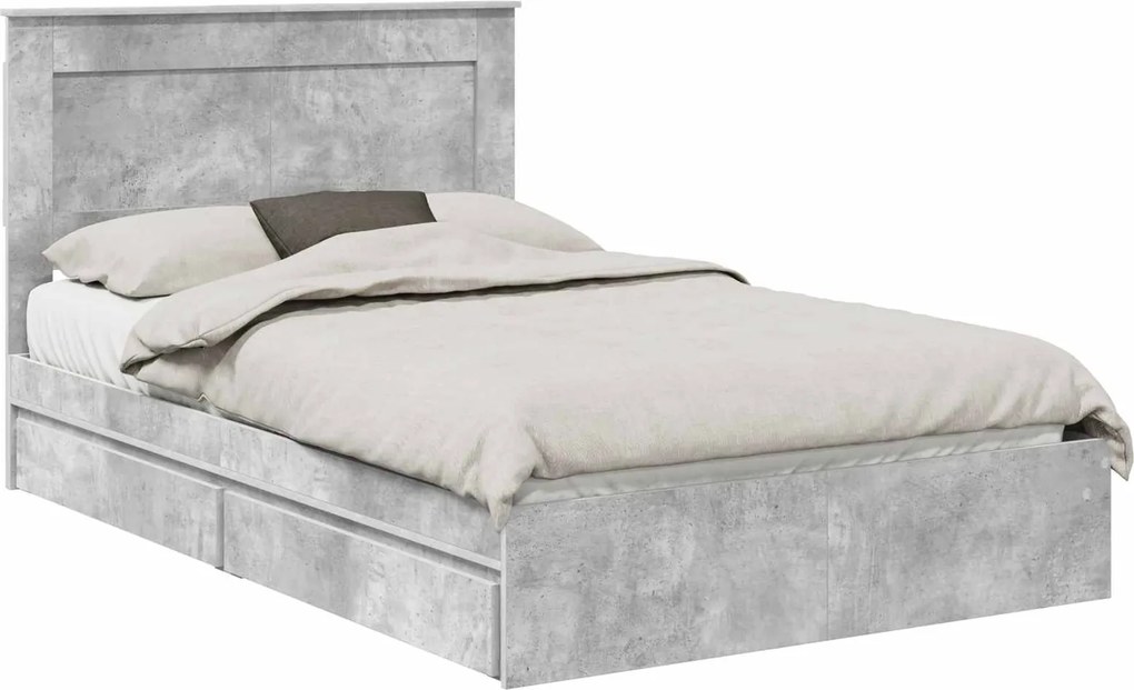 vidaXL Tárolós Ágy fejtámlával Beton Szürke 135 x 190 cm Faanyag