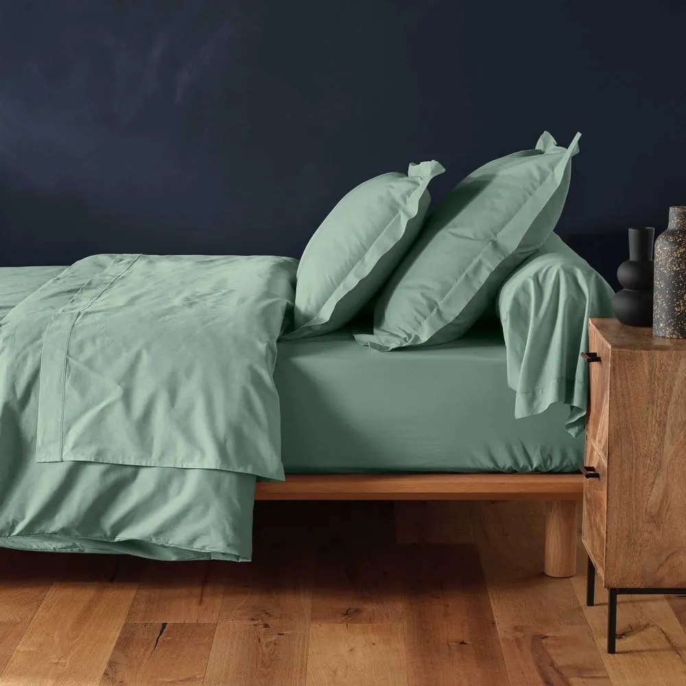 Zöld gumis pamut lepedő 90x190 cm Lina – douceur d'intérieur