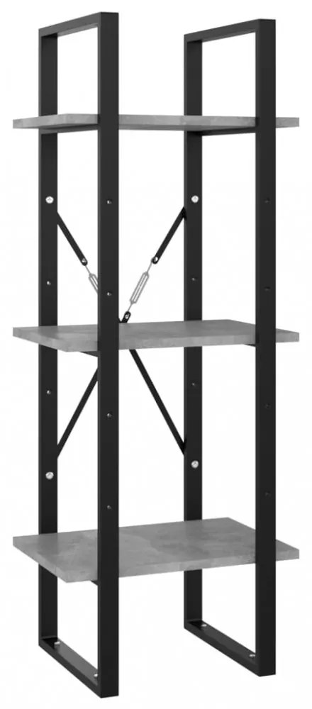 3-szintes betonszürke szerelt fa könyvszekrény 40 x 30 x 105 cm