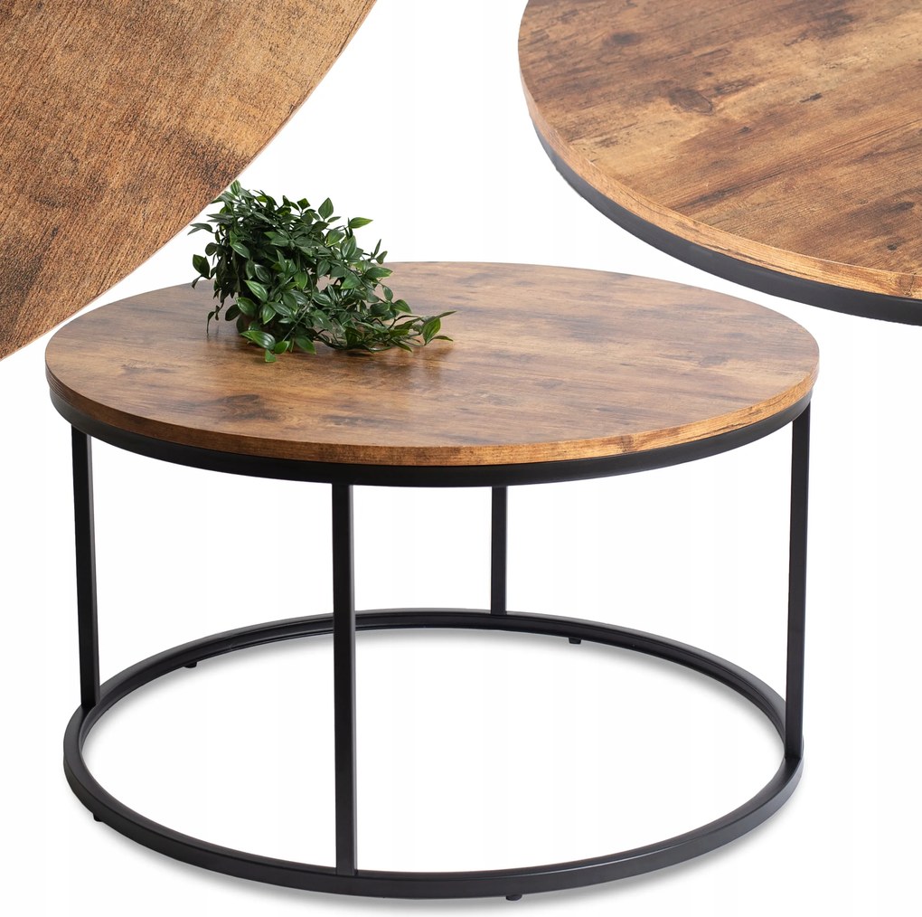 Dohányzóasztal Kerek Pad Kis Nappali Tölgy Rusztikus Fekete Tim Max