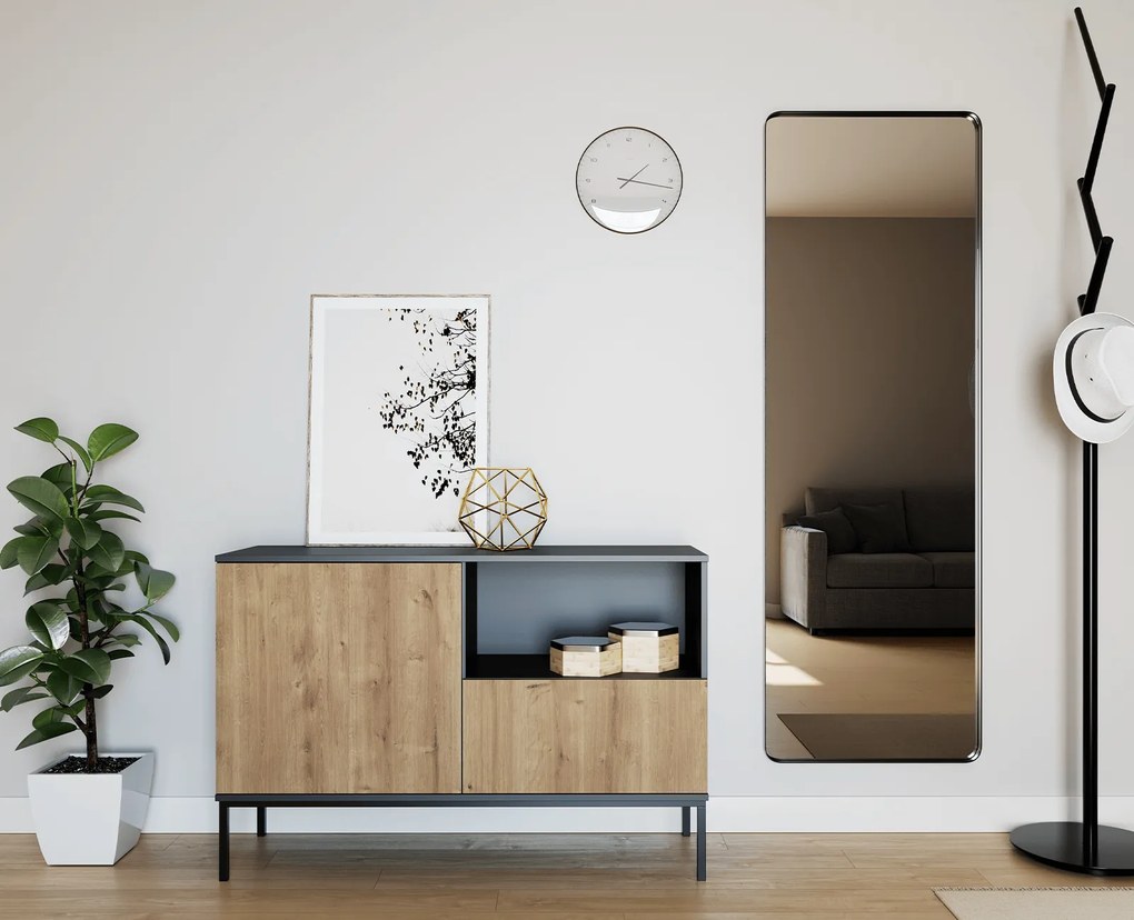 Komód LANZZI 120x40 cm, fekete/tölgyfa