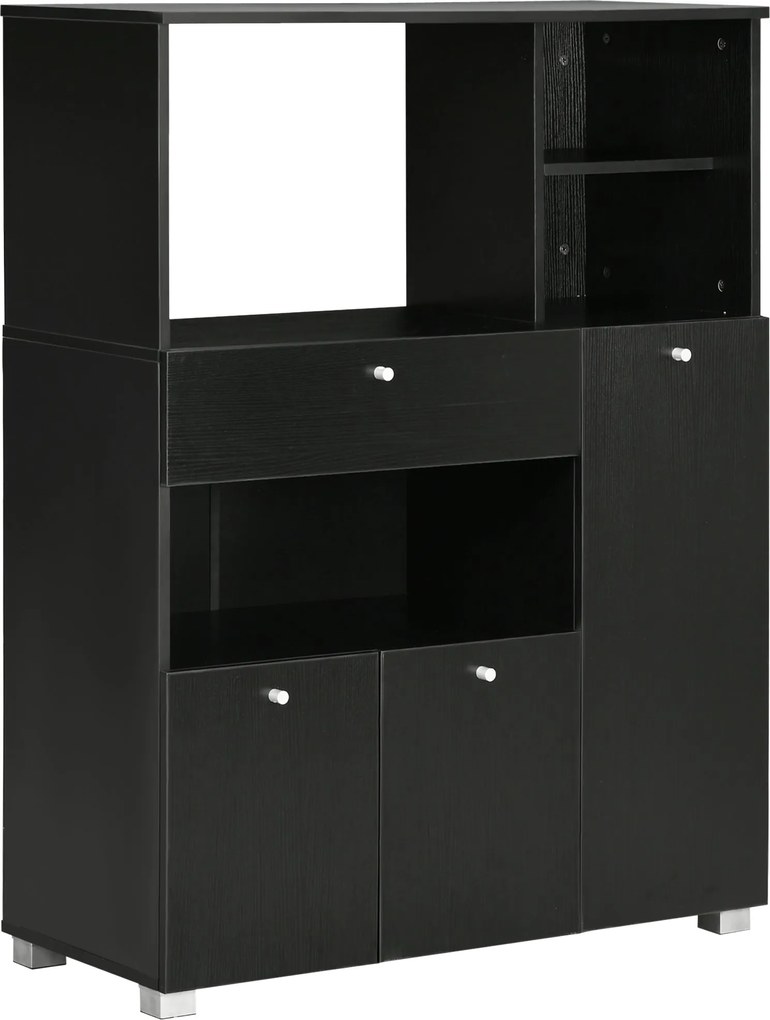 HOMCOM Konyhai Tároló Szekrény Mikrohullámú Sütő Állvány Konyhai Buffet Fiókkal, Polcokkal, 3 Ajtóval és 3 Rekesszel, Anti-tip Dizájnnal 90x40x120 cm