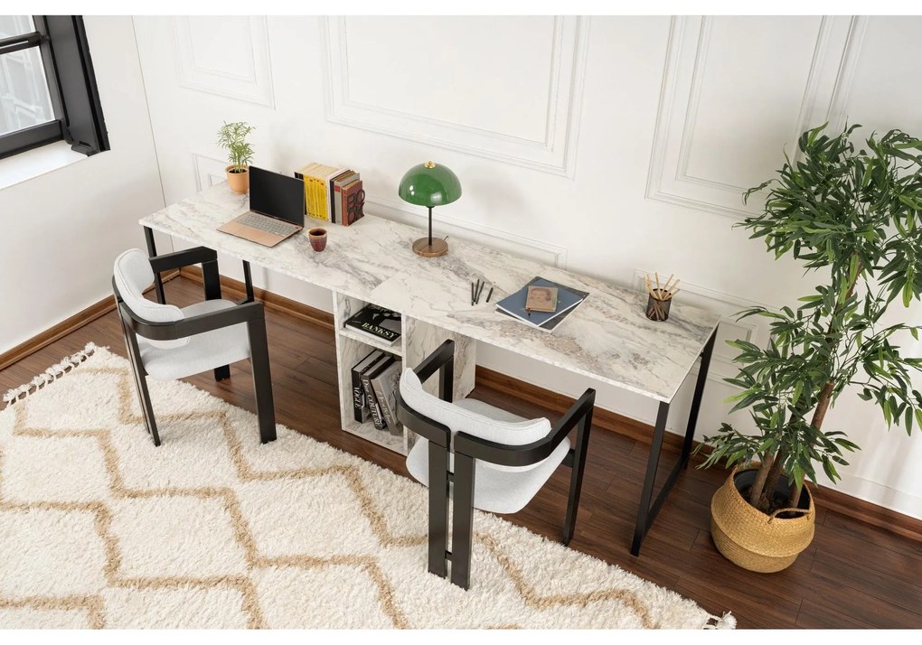 Íróasztal Twin Study Desk - Freesia Marble, Fekete
