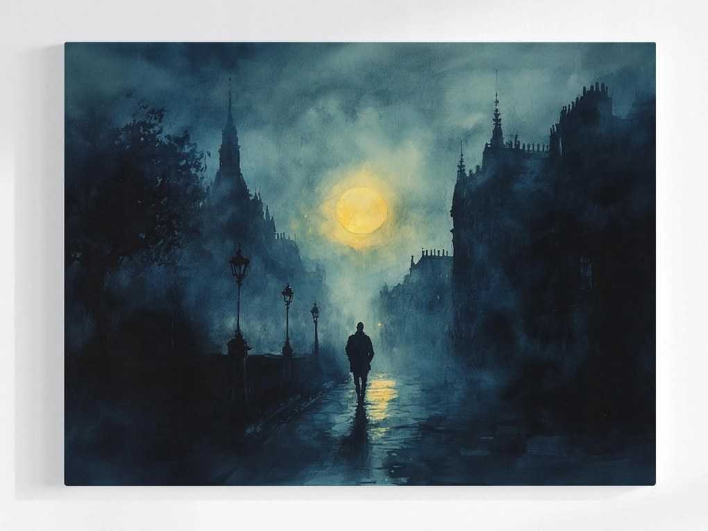 Poszter Város Utca Hold Éjszaka Sötétség Séta 100x75