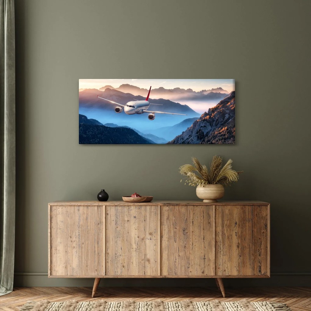 Kép - Repülőgép a hegycsúcsok felett (120x50 cm)