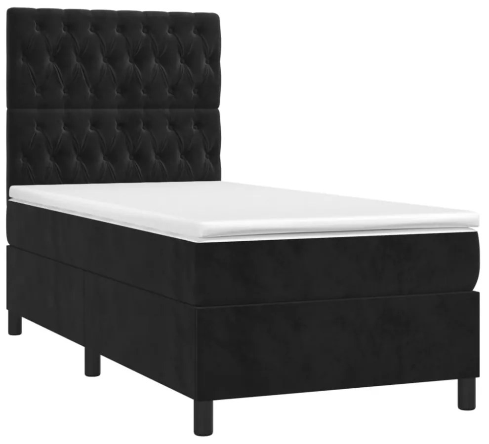 fekete bársony rugós és LED-es ágy matraccal 100x200 cm