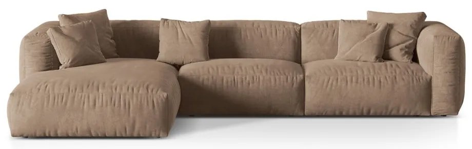 Világosbarna bársony moduláris sarokkanapé (bal oldali-heverő résszel) Martina – Micadoni